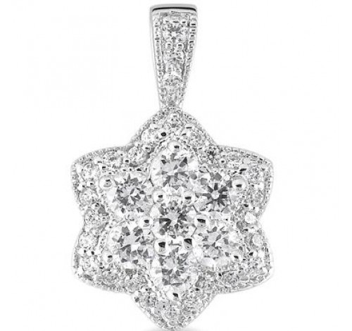 14k White Gold Round Diamond Pendant,  2.29 tcw