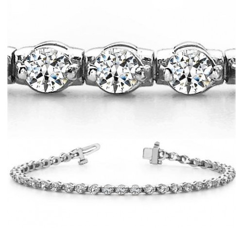  4.80 ct Round cut Diamond Tennis Bracelet, 2 Prong, 0.12 ct each 