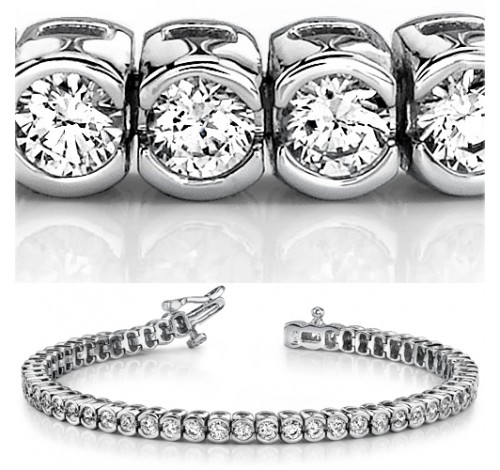  5 ct Round cut Diamond Tennis Bracelet, Half Bezel, 0.08 ct each 