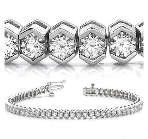  6.90 ct Round cut Diamond Tennis Bracelet, Bezel, 0.13 ct each 