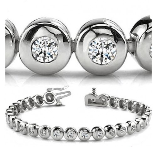  4.05 ct Round cut Diamond Tennis Bracelet, Bezel, 0.15 ct each 