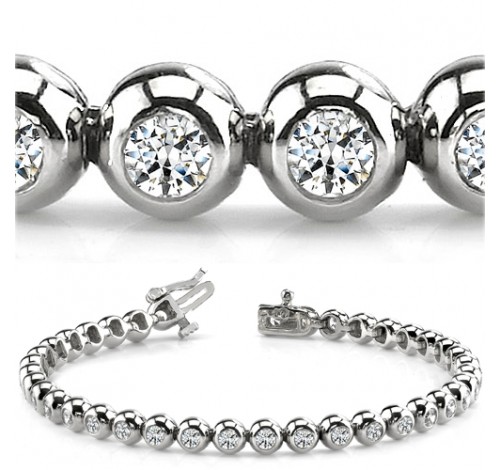  5.10 ct Round cut Diamond Tennis Bracelet, Bezel, 0.17 ct each 