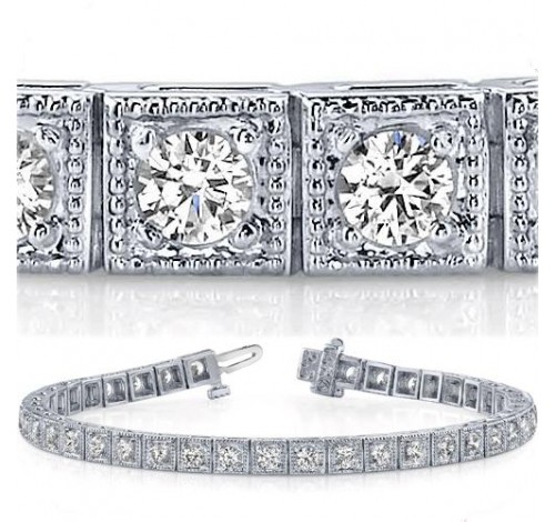 3.78 ct Round cut Antique Style Diamond Tennis Bracelet 0.10 ct  