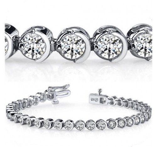  5 ct Round cut Diamond Tennis Bracelet, Half Bezel, 0.13 ct each 