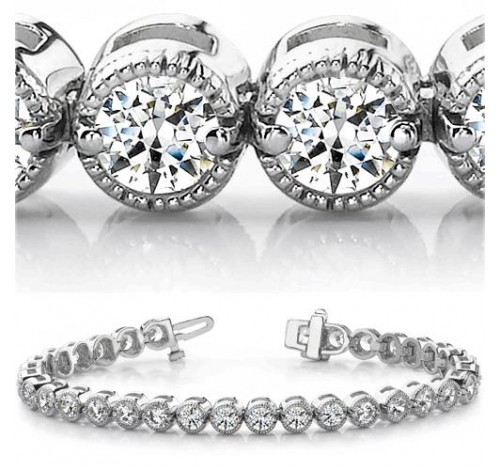 8.25 ct Round cut Millgrain Diamond Tennis Bracelet 0.25 ct each