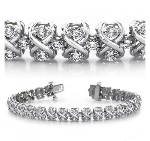  5 ct Round cut Diamond 14k Gold Bracelet, 0.06 ct each 