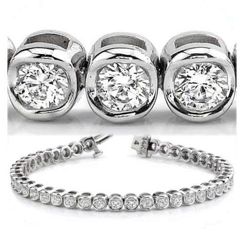  3.87 ct Round cut Diamond Tennis Bracelet, Bezel, 0.09 ct each 