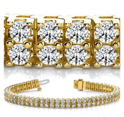  8 ct Round cut Diamond 14k Gold Bracelet, 2 Rows, 0.08 ct each 