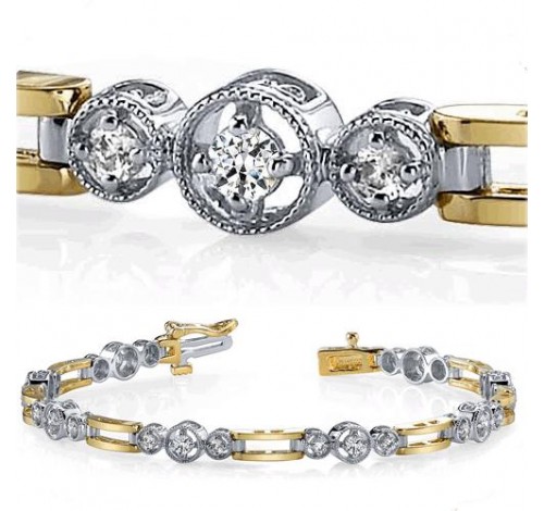 1.01 ct Round cut Diamond 14k Two Tone Gold Bracelet 