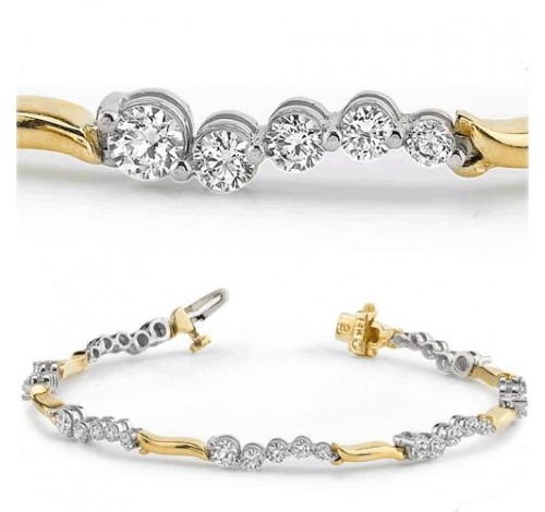 3 ct Round cut Diamond Two Tone Gold Bracelet 