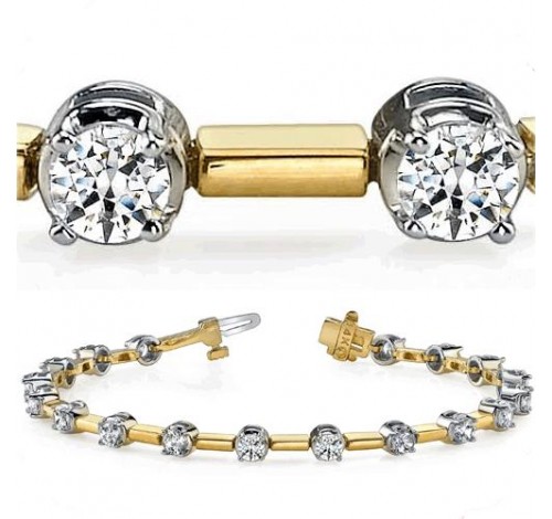  4.25 ct Round cut Diamond Two Tone Gold Bracelet, 0.25 ct each 