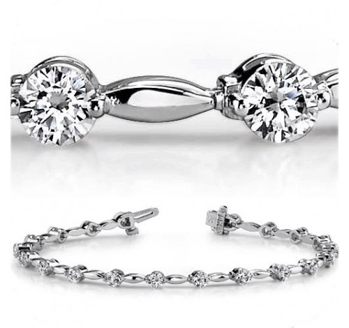  2.07 ct Round cut Diamond 14k Gold Bracelet, 0.09 ct each 