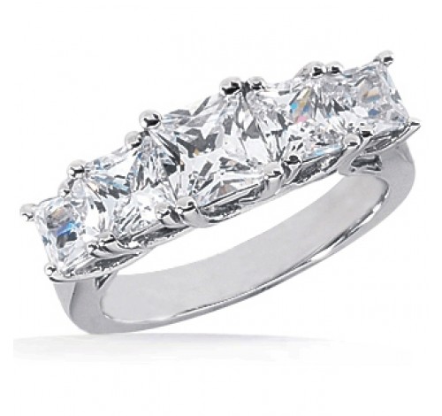 Graduated 5 Princess Cut Diamond Anniversary Ring,  2.35 tcw