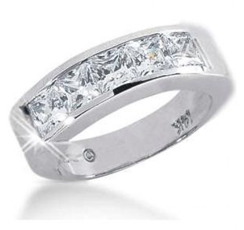 5 Princess Cut Diamond Anniversary Ring,  0.38 ct Each,  1.90 tcw