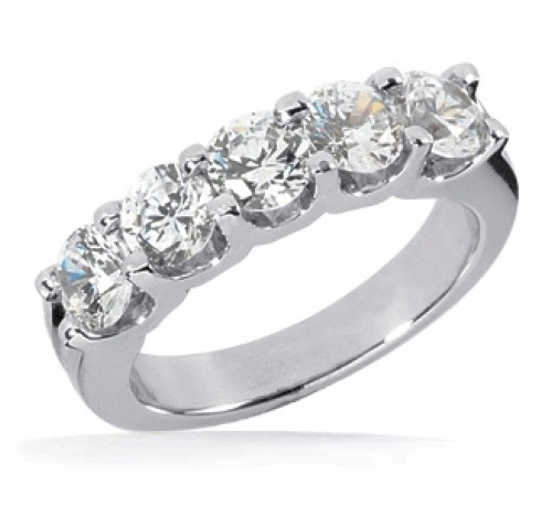 5 Round Cut Diamond Anniversary Ring,  0.25 ct Each,  1.25 tcw