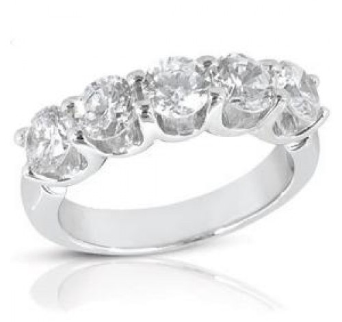 5 Round Cut Diamond U Prong Ring,  0.25 ct Each,  1.25 tcw