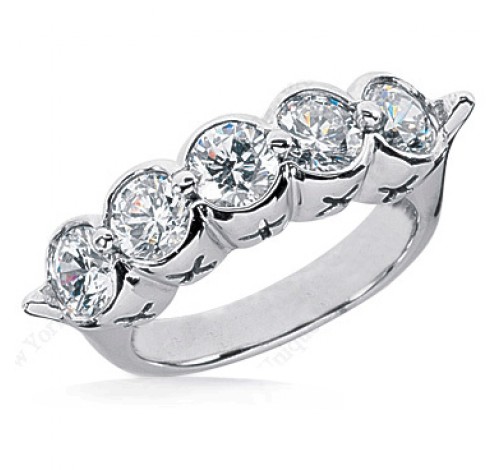 5 Round Cut Diamond Anniversary Ring,  0.45 ct Each,  2.25 tcw