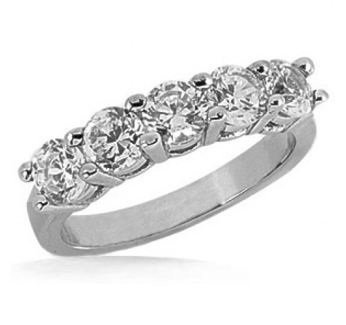  5 Round Cut Diamond Anniversary Ring, 0.35 ct Each, 1.75 tcw 
