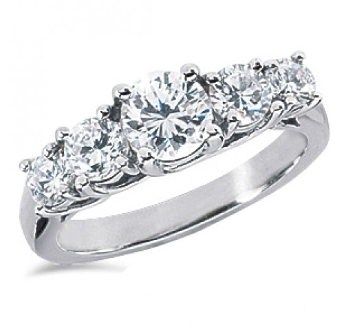 5 Round Cut Diamond Anniversary Ring,  1.00 ct center,  2.25 tcw