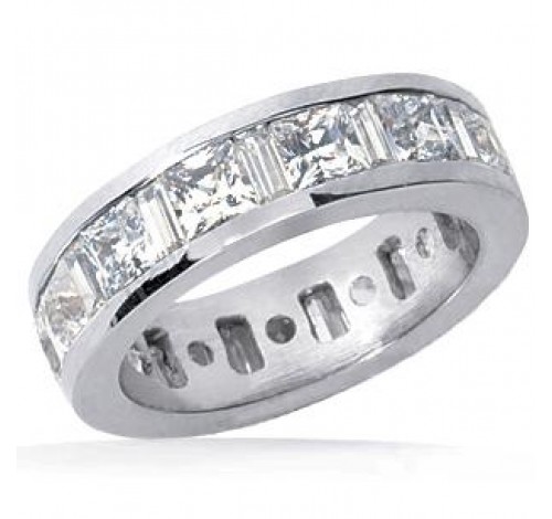  4.29 ct Princess cut & Baguette Diamond Eternity Band, Channel 