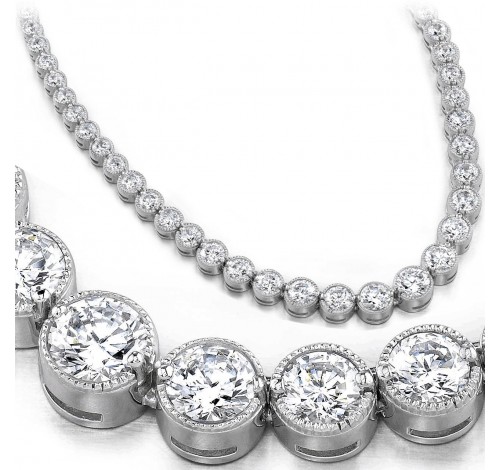 9 ct Round Diamond Graduated Tennis Necklace Half Bezel 16 Inch 