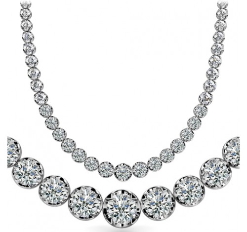  9 ct Round Diamond Graduated Tennis Necklace, 4 Prong, 16 Inch 