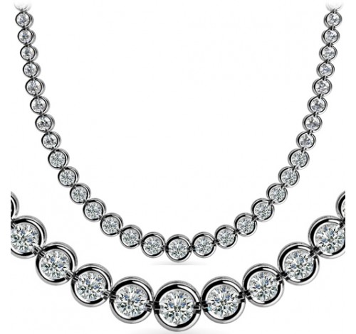 7 ct Round Diamond Graduated Tennis Necklace Half Bezel 16 Inch 