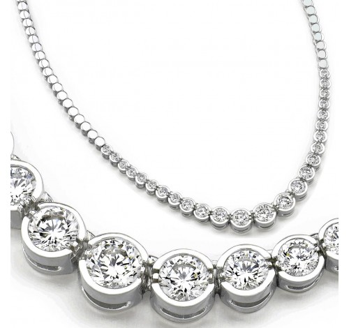 3 ct Round Diamond Graduated Tennis Necklace Half Bezel 16 Inch 