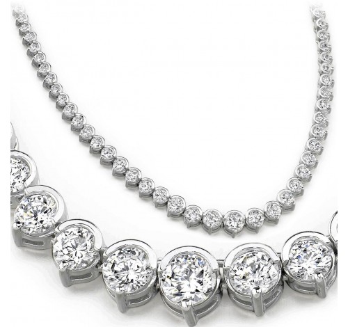 12 ct Round Diamond Graduated Tennis Necklace Half Bezel 16 Inch 