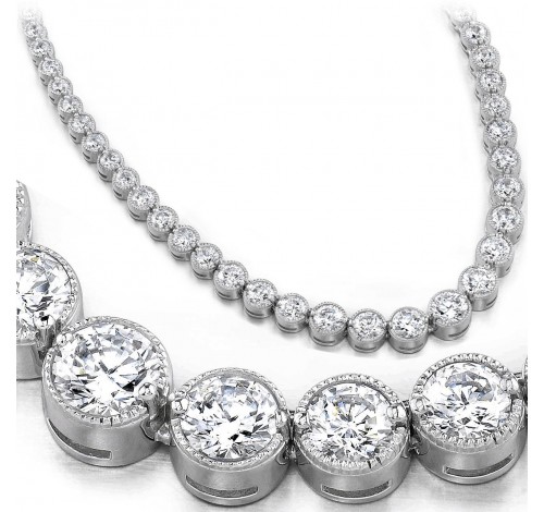 14 ct Round Diamond Graduated Tennis Necklace Half Bezel 16 Inch 