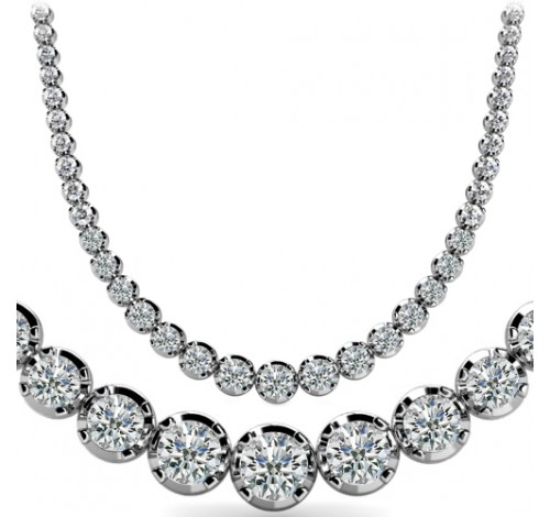  9 ct Round Diamond Graduated Tennis Necklace, 4 Prong, 16 Inch 