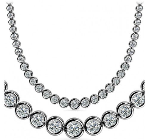  9 ct Round Diamond Graduated Tennis Necklace Half Bezel, 16 Inch 