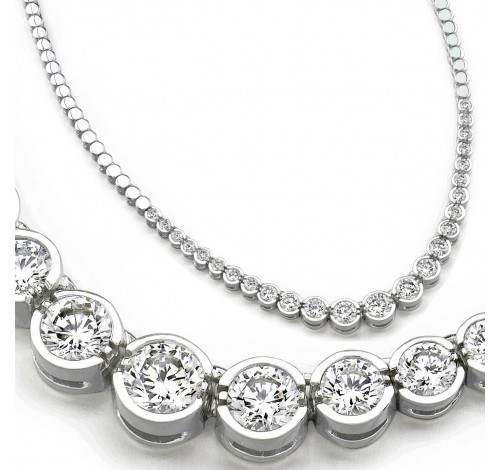 5 ct Round Diamond Graduated Tennis Necklace Half Bezel, 16 Inch 