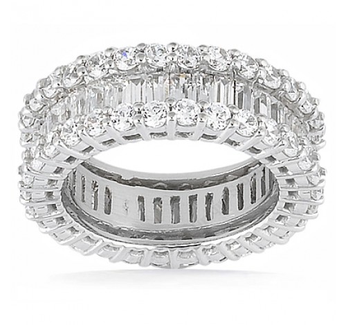  6.80 ct Round cut & Baguette Diamond Eternity Band, Channel 