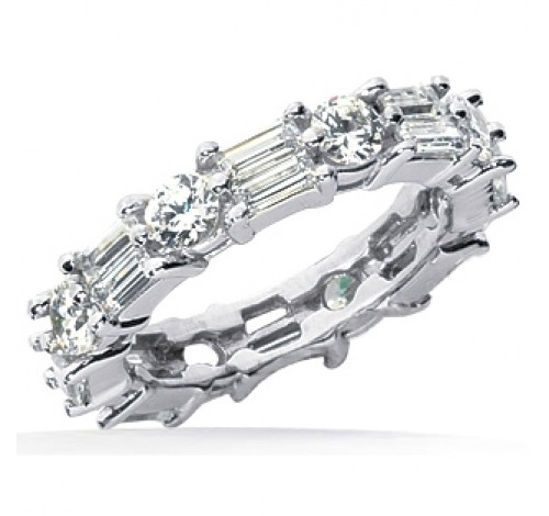  2.96 ct Round cut & Baguette cut Diamond Eternity Wedding Band 