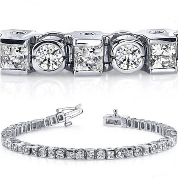 4 ct Round & Princess cut Diamond Tennis Bracelet, Bezel Set Bracelets