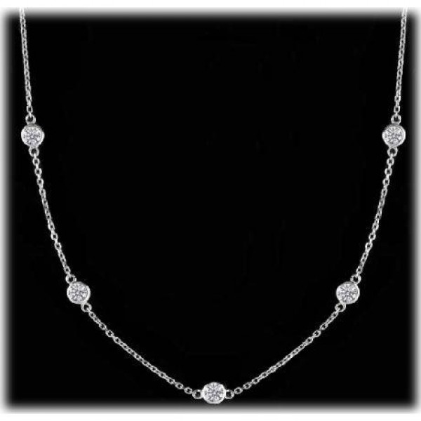 Round Diamond By The Yard Chain Necklace, 7 x 0.10 ct each