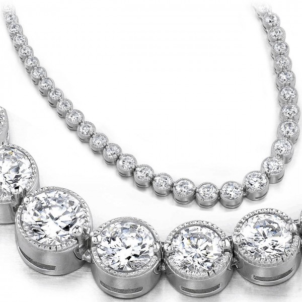 9 ct Round Diamond Graduated Tennis Necklace Half Bezel 16 Inch