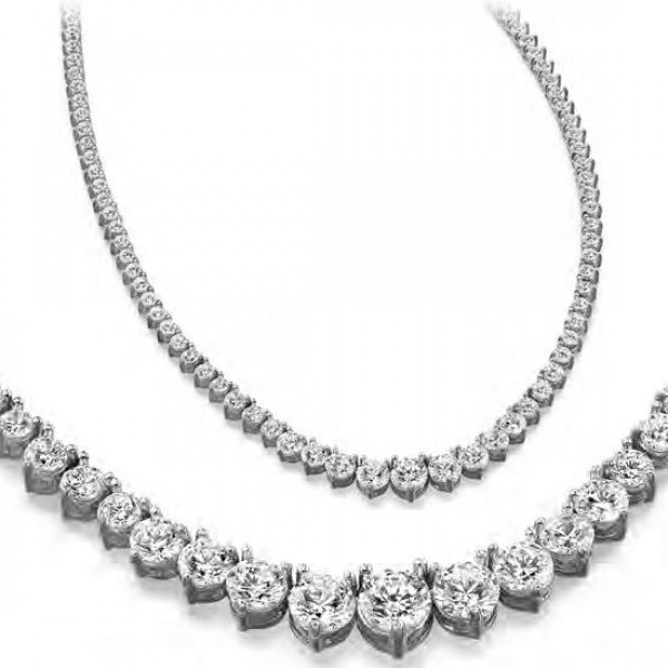 8 ct Round Diamond Graduated Tennis Necklace 3 Prong, 16 Inch Diamond