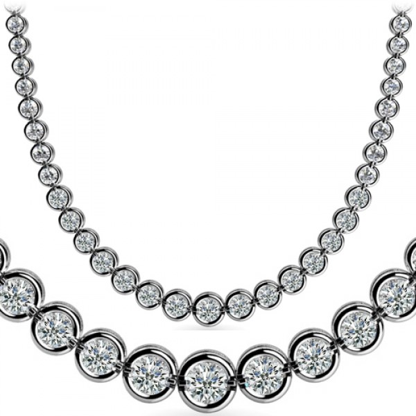 7 ct Round Diamond Graduated Tennis Necklace Half Bezel 16 Inch Diamond Tennis Necklaces Necklaces