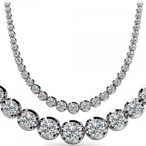 11 ct Round Diamond Graduated Tennis Necklace 4 Prong 16 Inch