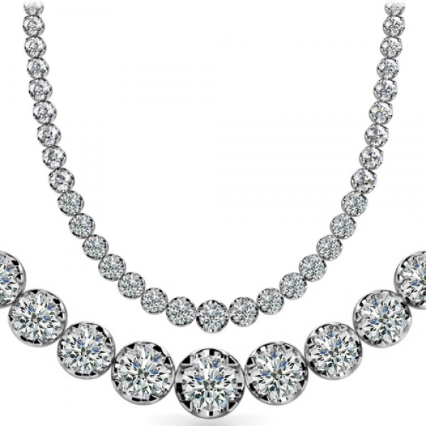 11 ct Round Diamond Graduated Tennis Necklace, 4 Prong, 16 Inch - Necklaces