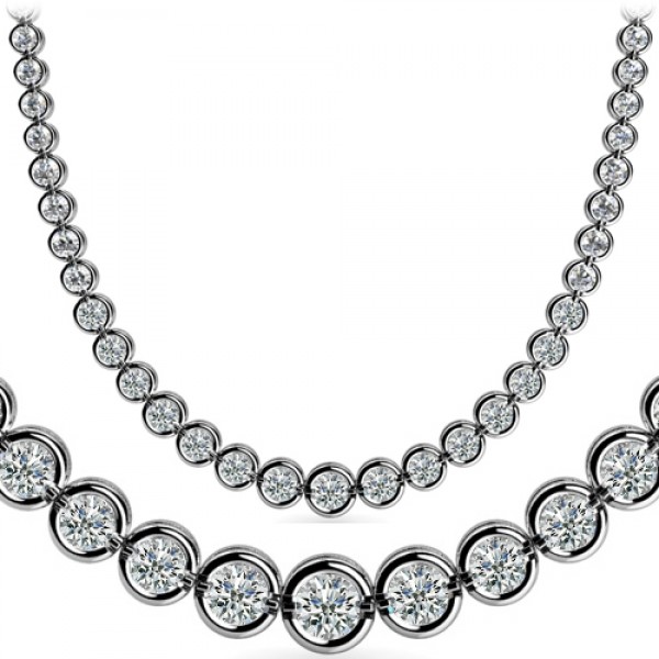 9 ct Round Diamond Graduated Tennis Necklace Half Bezel, 16 Inch