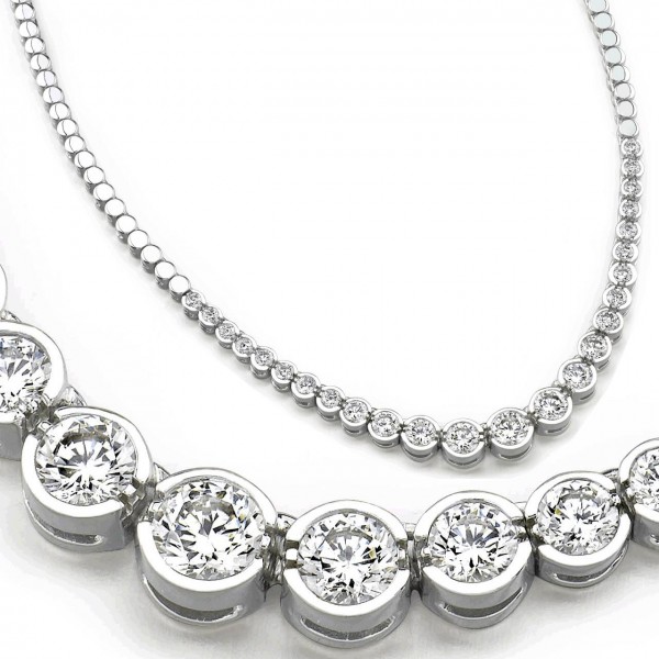 5 ct Round Diamond Graduated Tennis Necklace Half Bezel, 16 Inch ...