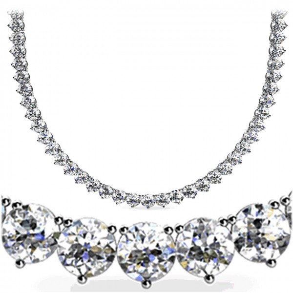 Certified 14k Gold 8.6 Carat Natural Diamond 3 Prong Tennis Wedding Necklace  For Sale at 1stDibs