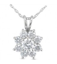 Flower Round Diamond Pendant,  0.75 ct Center,  2.03 tcw