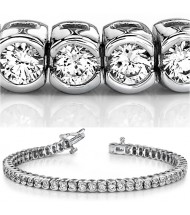  5 ct Round cut Diamond Tennis Bracelet, Half Bezel, 0.08 ct each 