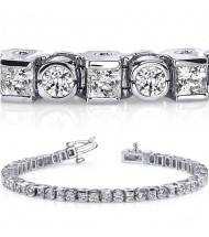  7.59 ct Round & Princess cut Diamond Tennis Bracelet, Bezel Set 