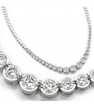 3 ct Round Diamond Graduated Tennis Necklace Half Bezel 16 Inch 